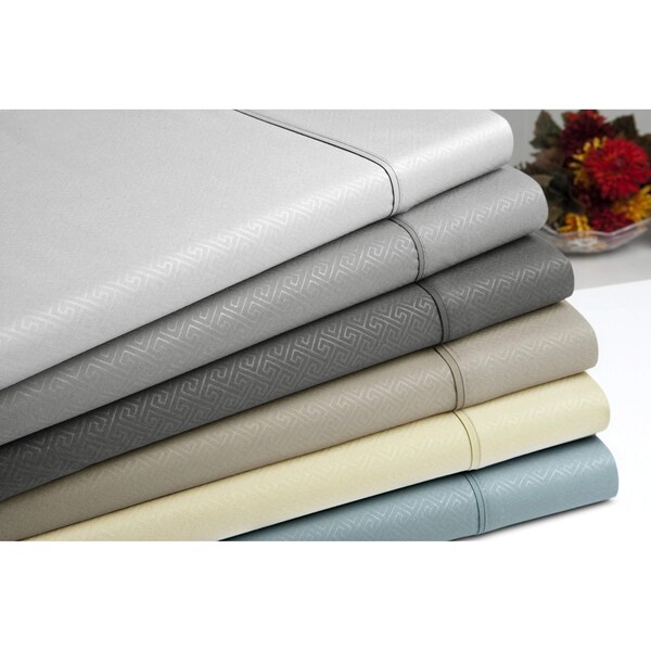 6 Piece Embossed Greek Key Sheet Set - Queen - Taupe